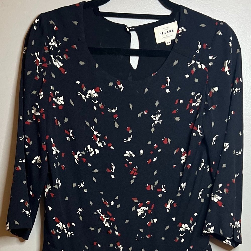 Sezane Womens Short Floral Viscose Dress w/Pockets Size S (34)